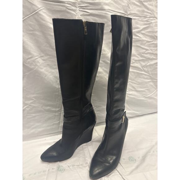 Ann Taylor Black Knee High Wedge Boots Women Sz 8 M - Picture 3 of 16